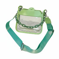 Waterproof Clear Chain Crossbody Bag Double Strap Design Transparent PVC Purse Snap Closure Mini Jelly Phone Bag for Women, Girls, Beach, Concerts, Festivals