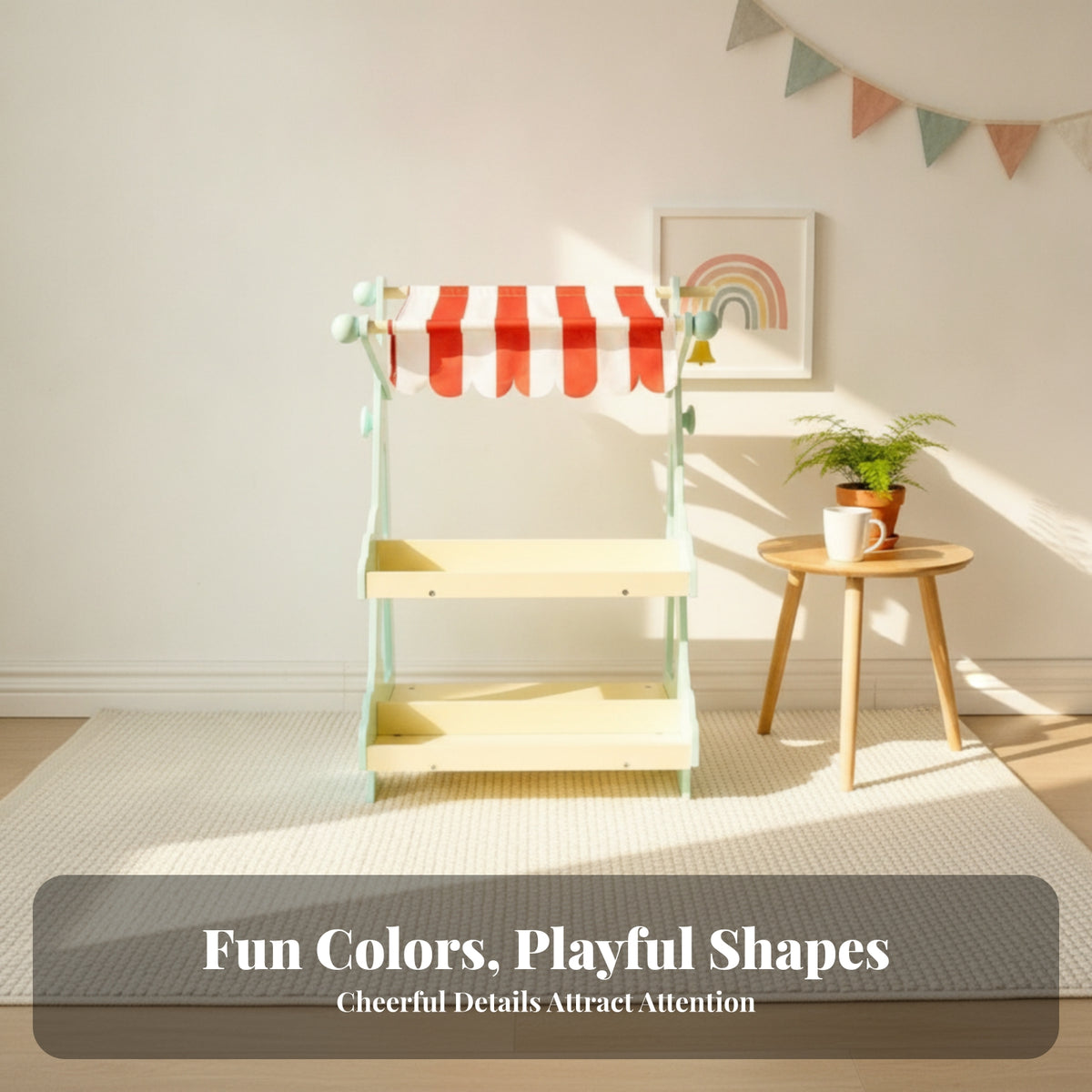 Hanging Bell Pretend Market Stall Wooden Grocery Store Playset Wooden Market Stall Realistic Design