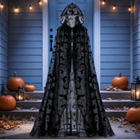 See-Through Mesh Cape with Nocturnal Winged Creature Pattern Halloween Nocturnal Winged Creature Cape Lightweight Costume Long for Cosplayers