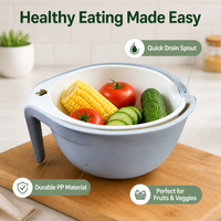 Foldable Colander Bowl Set, 2-Layer Rice Strainer & Washing Bowl, PP Food Grade Pasta Strainer for Fruits Vegetables, White 23cm