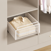 Pull Out Wardrobe Wire Basket, Small Metal Powder-Coated Closet Basket Drawer, Telescopic Sliding Cabinet Organiser for Clothing Storage