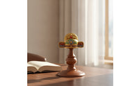 Brass-Toned Scholar Hat Ornament with Wooden Stand Traditional-Style Tabletop Decor Auspicious Desk Sculpture for Students, Graduates, Study Room, Graduation Party