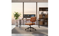 Ergonomic Backrest Tufted Leather Desk Chair 360 Degree Swivel Rolling Office Armchair Adjustable Height Upholstered Computer Chair for Students, Study Room