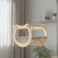 Sturdy Wood Cat Bed, Glass Suction Hanging Shelf, Balcony Sun Bed