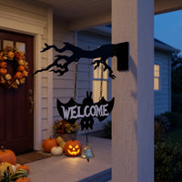 Welcome Sign with Bell Halloween Wall Hanging Welcome Sign Spooky for Homeowners
