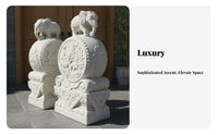 2 Pieces Stone Door Pier Traditional Design Chinese Drum Stone Hand-Carved Protector Lion Gate Post for Business Owners, Entranceway, Courtyard