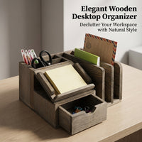 Desk Storage Organizer with Drawer, Wooden Desktop Drawers for Office Small for with Pen Holder, Modern Minimalist Style