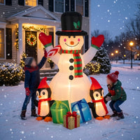 Outdoor Inflatable Snowman with Penguins Festive Christmas Inflatable Snowman Oversized Holiday Display Long-Lasting for Garden