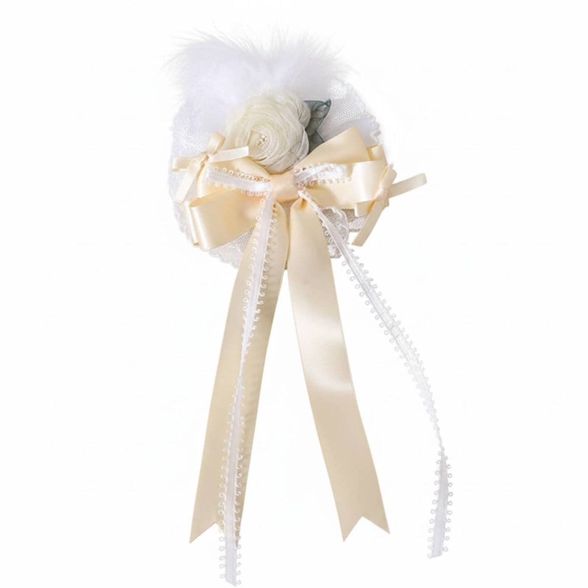 Sweet Ballet Vintage Headband, Milk Yellow Silk, Feather Mini Hat, Lace Side Barrette for Children
