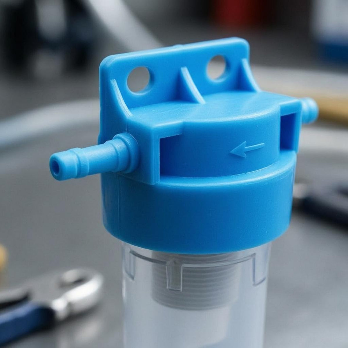 Blue Plastic Oil-Water Separator Filter Mounting Bracket Translucent Cylindrical Filter Easy to Install Vehicle Parts Long-Lasting Materials