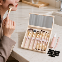 Portable Makeup Brush Set with Mirror & Storage Box, Mini Travel Contour Eyeshadow Brushes