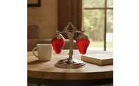 Vintage-Style Strawberry Condiment Set Antique-Look Condiment Stand with Bottles Textured Glass Tableware for Dining Table