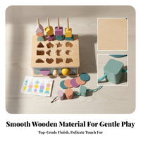 Wooden Shape-Sorting Box Drawer Shape Sorter Lacing Beads Easy to Grasp Wooden Educational Box