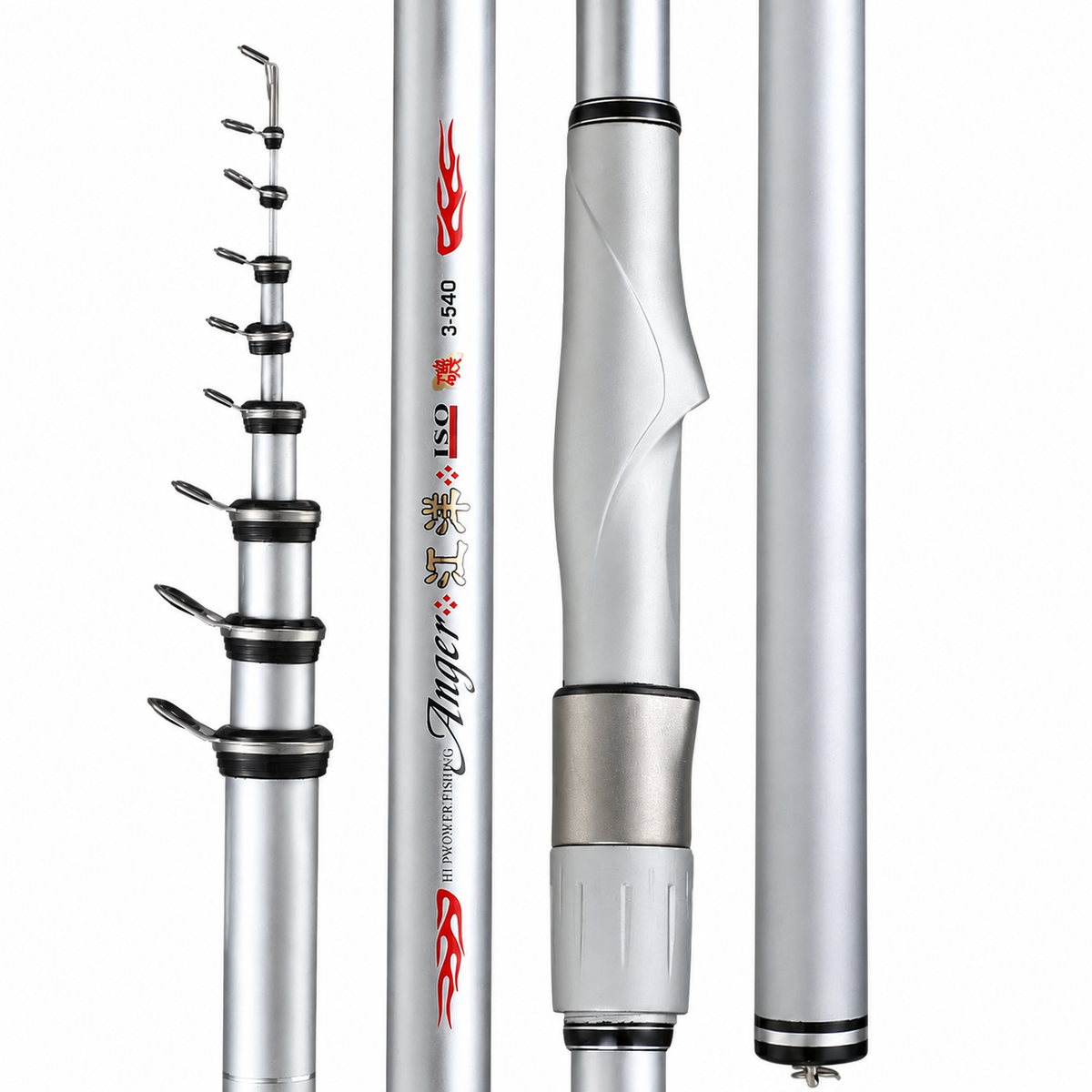 Telescopic Carbon Fiber Fishing Rod, Hard Action Sea Fishing Rod, Portable Fishing Pole for Rock Fishing, Silver/Black/Red