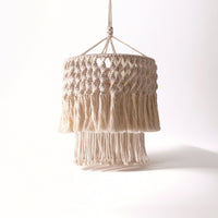 Handmade Pendant Lampshade with Fringe Woven Macrame Lampshade Knotted Bohemian Hanging Lamp Natural for Bedroom
