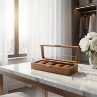 Watch Display Case with Glass Lid Padded Watch Box with Glass Lid Hinged Jewelry Display Box for Dresser