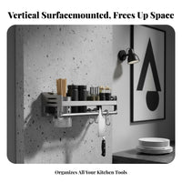 Drillwithout Installation Multifunctional Wall-Mounted Utensil Rack Multi-Functional Design Multifunctional Utensil Holder Space-Saving Kitchen Organizer Strong Load-Bearing for Renters, Families, Adults, Apartment, over Countertop, Pantry, Coffee Station