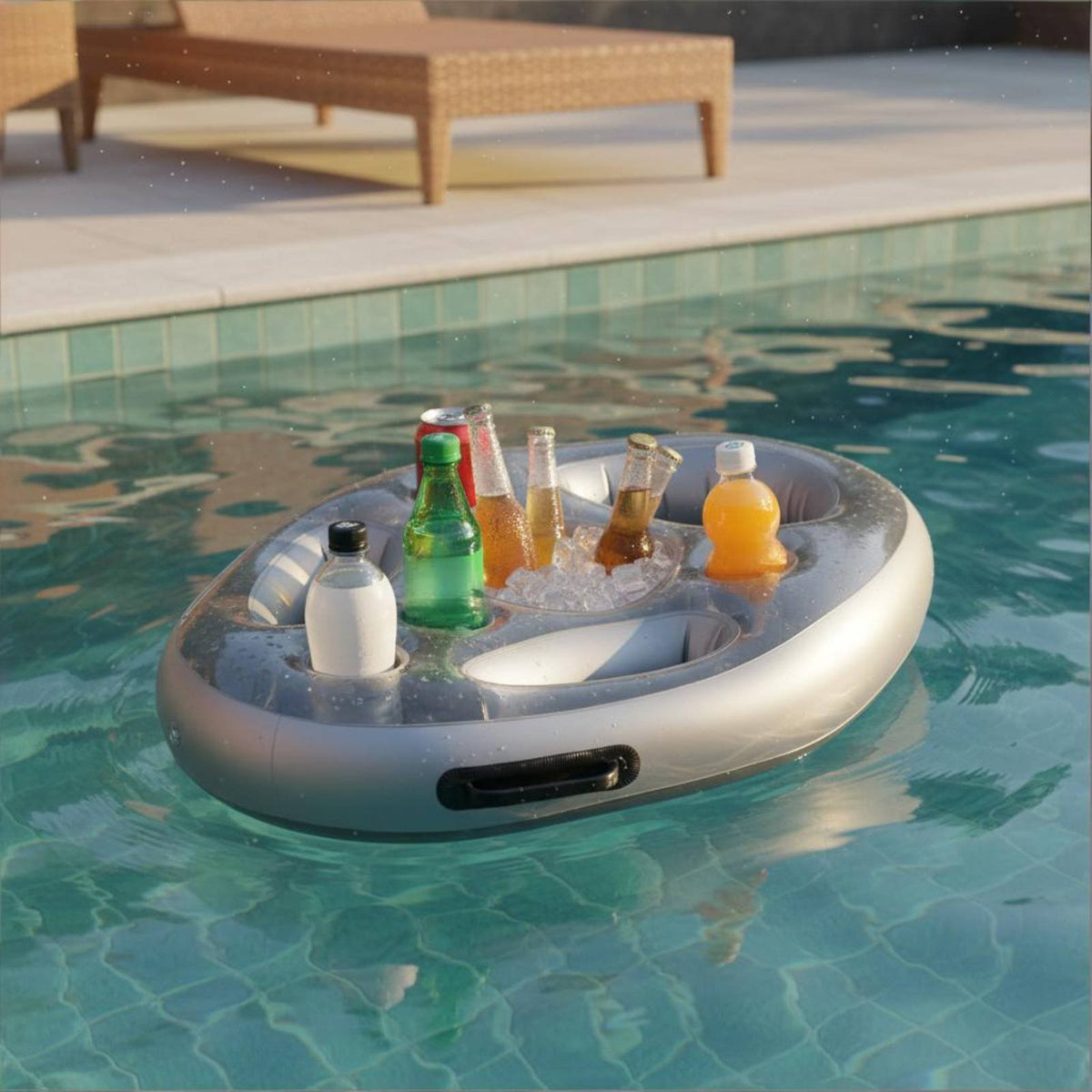 Buoyant Drink Holder With Handles Waterborne Serving Tray and Drink Tray Thickened PVC Material Pool Party Serving Tray for Beach, Lake, Spa