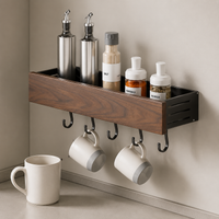 Wall Shelf, Wall-Mounted Rack, Black Walnut Wood, Set of 7, Wall Shelf, Rental-Friendly, Kitchen Storage, Wall Storage