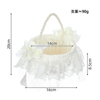 Satin Flower Girl Basket with Pearl Handle Charming Flower Girl Basket with Bow Exquisite Romantic for Brides