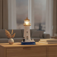 Lighthouse Night Light Tabletop Lighthouse Lamp Night Light with Sailor Figurine Ambient Sculptural for Bedroom, Bedside Table