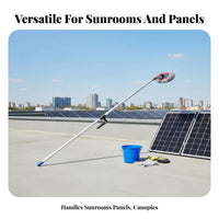Sturdy Alloy Pole Solar Panel Cleaning Brush Adjustable Length Awning Cleaning Tool Multi-Purpose Extendable Wash Mop Soft Bristles for Professional Cleaners, Property Managers, Boat Owners, Awnings, Roofs, High Glass Surfaces, Outdoor