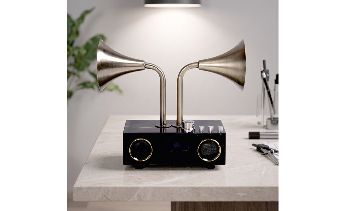 Speaker Ornament Brass-Tone Sculpture with Trumpets Industrial Decor for Office