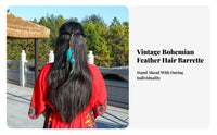 Feather Hair Clip Bohemian Design Tassel Bead Hair Piece Feathers Clip-in Feather Hairpiece for Women, Girls, Beach Vacation, Festivals, Travel
