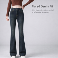 Jeans for Women with Fleece Lined High Waist for Winter, Flared with Bootcut Style, Warm Thermal Denim Pants