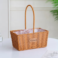 Rattan-Style Flower Basket with Plastic Liner Trapezoid Basket with Liner Clear Lightweight for Home Decor, Picnics