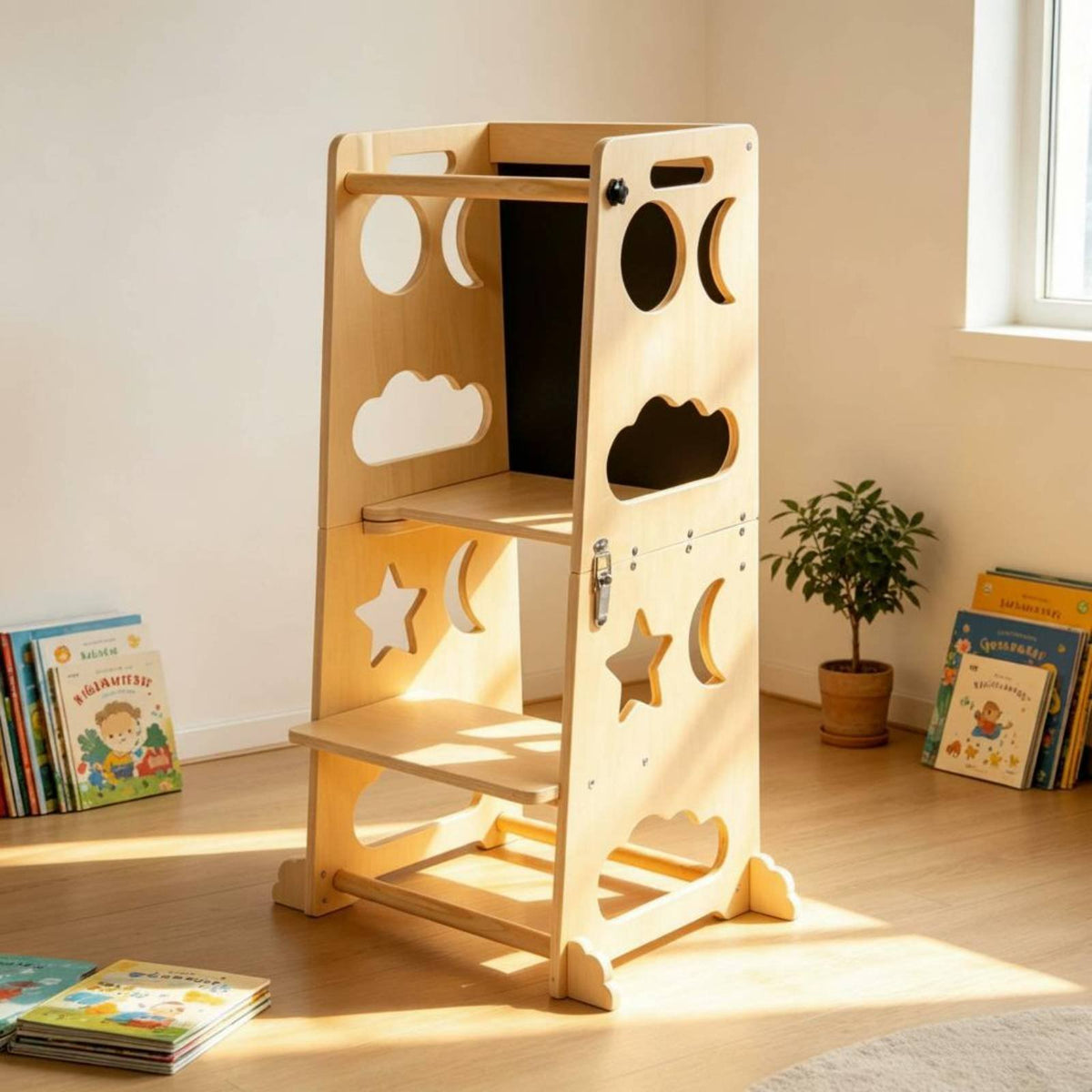 Multi-Functional Activity Stand Multi Function Foldable Learning Stand Blackboard Children's Kitchen Helper for Young Children