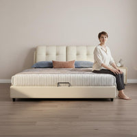 Modern Leather Bed Light Luxury Style Upholstered Foundation Bed Italian Design Bedroom Furniture for Couples, Apartment