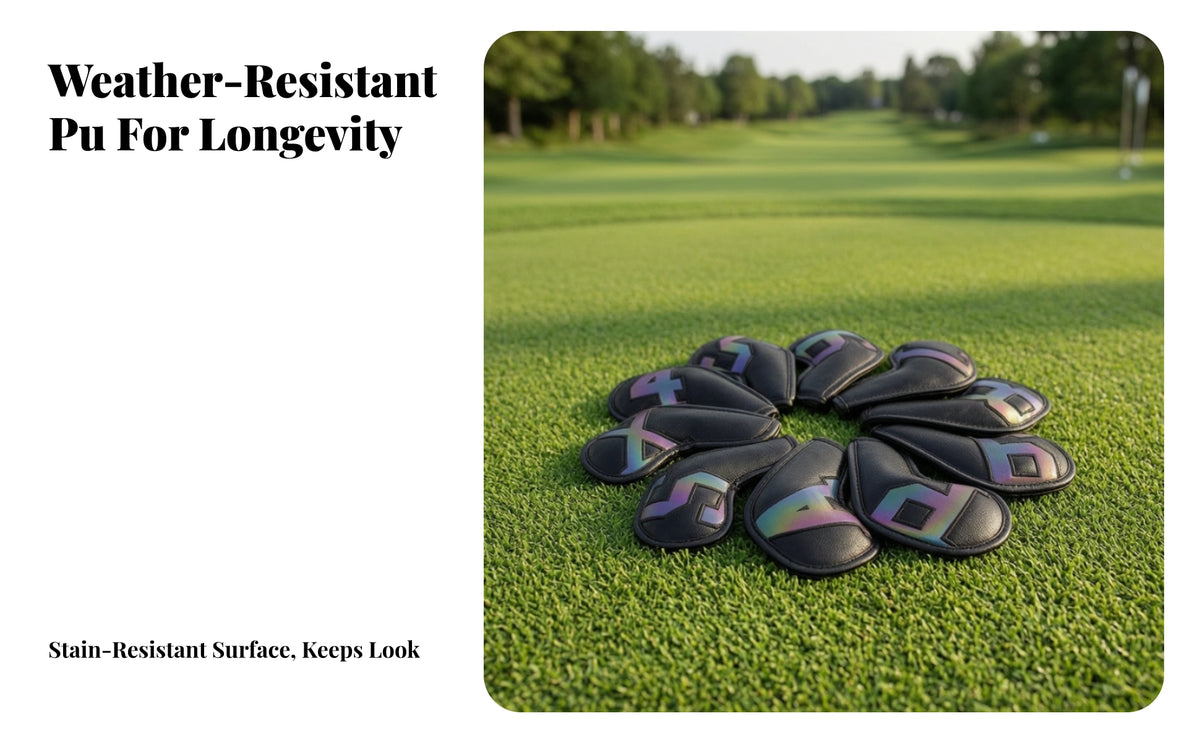 10 Pieces Golf Iron Head Covers | Impactarmored Padded Body, Golf Iron Covers with Hook-and-Loop Closure, Water-Resistant PU Material, for Travel