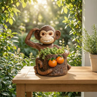 Monkey Planter Resin Monkey Statue with Planter Weather-Resistant Animal Figurines for Gardeners, Homeowners, Patio, Porch