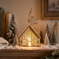 Christmas Village LED Light-Up Wooden House Ornaments with Snow and Trees for Holiday Decor
