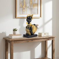 African Girl Bust Cultural African Female Bust Sculpture Contemporary Ebony Woman Statue for Entryway
