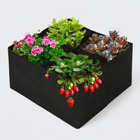 Plant Pots and Strawberry Planter Grow Bags for Outdoor Garden, Multi-Compartment Square Raised Garden Bed, Heavy Duty Vegetable Planter, Felt