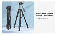 Multi-Angle Adjustment Aluminum Alloy Tripod Lightweight Camera Tripod Universal Compatibility Portable Camera Stand Stable Structure for Content Creators, Photographers, Outdoor, Night Fishing, Travel, Studio