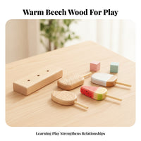 4 Pieces Natural Wood Grain Wooden Ice Pop Set Painted Details Ice Pop Toy Set Simple Design Ice Cream Stand Smooth Edges for Storage