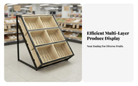 Adjustable Tilt Multi-Tier Fruit and Vegetable Rack Sturdy Metal Frame Multi-Tier Fruit Display Rack Versatile Use Slanted Vegetable Stand Solid Wood Baskets for Grocers, Farmers' Market Vendors, Shop Owners, Cafe