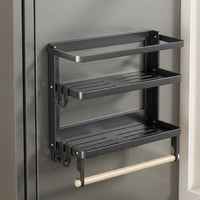 Cabinet Fridge Organizer, Foldable Carbon Steel Refrigerator for Dorm Room Students, No-Drill Side Rack with Hooks, Multi-Layer Kitchen Storage Shelf