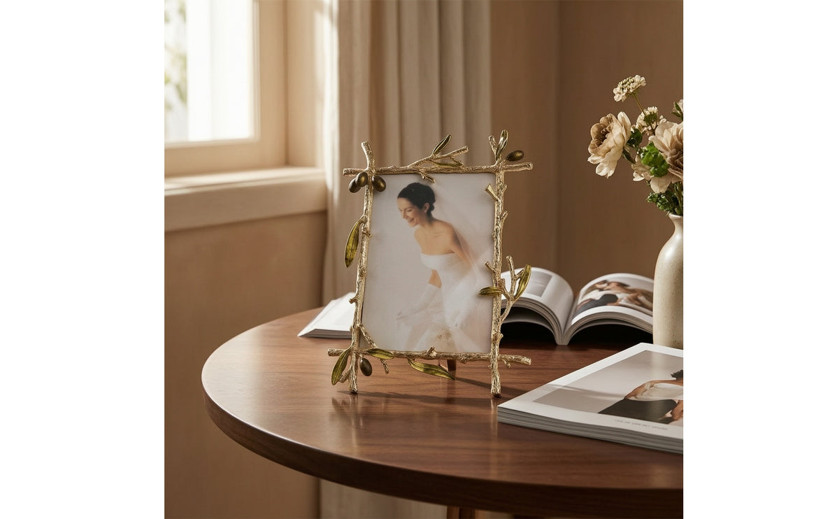 Photo Frame with Leaf Design Ornate Branch Photo Frame Metal Decor for Desk, Living Room, Office