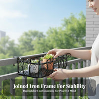 Hanging Design 2-Tier Railing Planter Rack Space-Saving Plant Holder Decorative Scrollwork Flower Pot Stand Rust-Resistant Coating for Apartment Dwellers, Gardeners, Homeowners, Balcony, Outdoor, sillsill, Fence