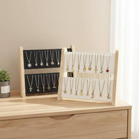 Double-Tier Jewelry Stand Sturdy Wood Frame Wooden Necklace Rack Desktop Jewelry Organizer Space Saving Earring Display Rack