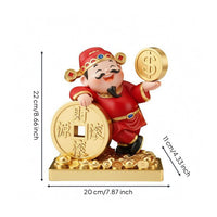 Wealth Ornament Red and Gold Finish Fortune God Figurine Stable Base Home Decor