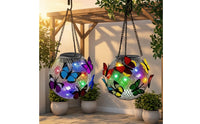 2 Pieces Multicolor Solar Lantern with Butterflies Outdoor Butterfly Solar Lantern Waterproof Light Decorative for Garden, Patio, Yard, Lawn