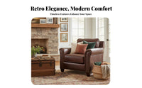 Brown Leather Two-Seater North American Country design Living Room Furniture Oil-Waxed Finish Couch for Apartment Dwellers, two people, Study, Office, Bedroom
