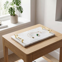Marble Tray with Handles Rectangular Stone Tray with Gold Handles Multipurpose Modern for Dresser, Bathroom Counter