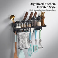 Cabinet Organizer and Metal Spice Rack for Kitchen Shelves, Wall Mounted Seasoning Made of Space Aluminium for Home Cooks