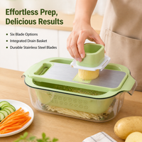 Vegetable Chopper, Multifunctional Food Chopper with Drain Basket, Adjustable Mandolin Cutter for Onion, Shred, Julienne